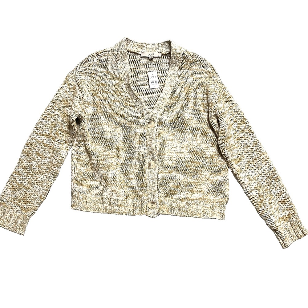Ann Taylor Loft Marled Easy V Neck Cardigan Womens Small Chunky Knit Cropped